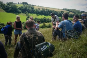 Ethos environmental survey team conducting fieldwork in countryside grassland